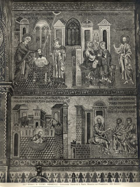 Alinari, Fratelli — Monreale - Cattedrale. Storie di S. Paolo, Mosaico nel Presbitero. (XII. Secolo). — insieme